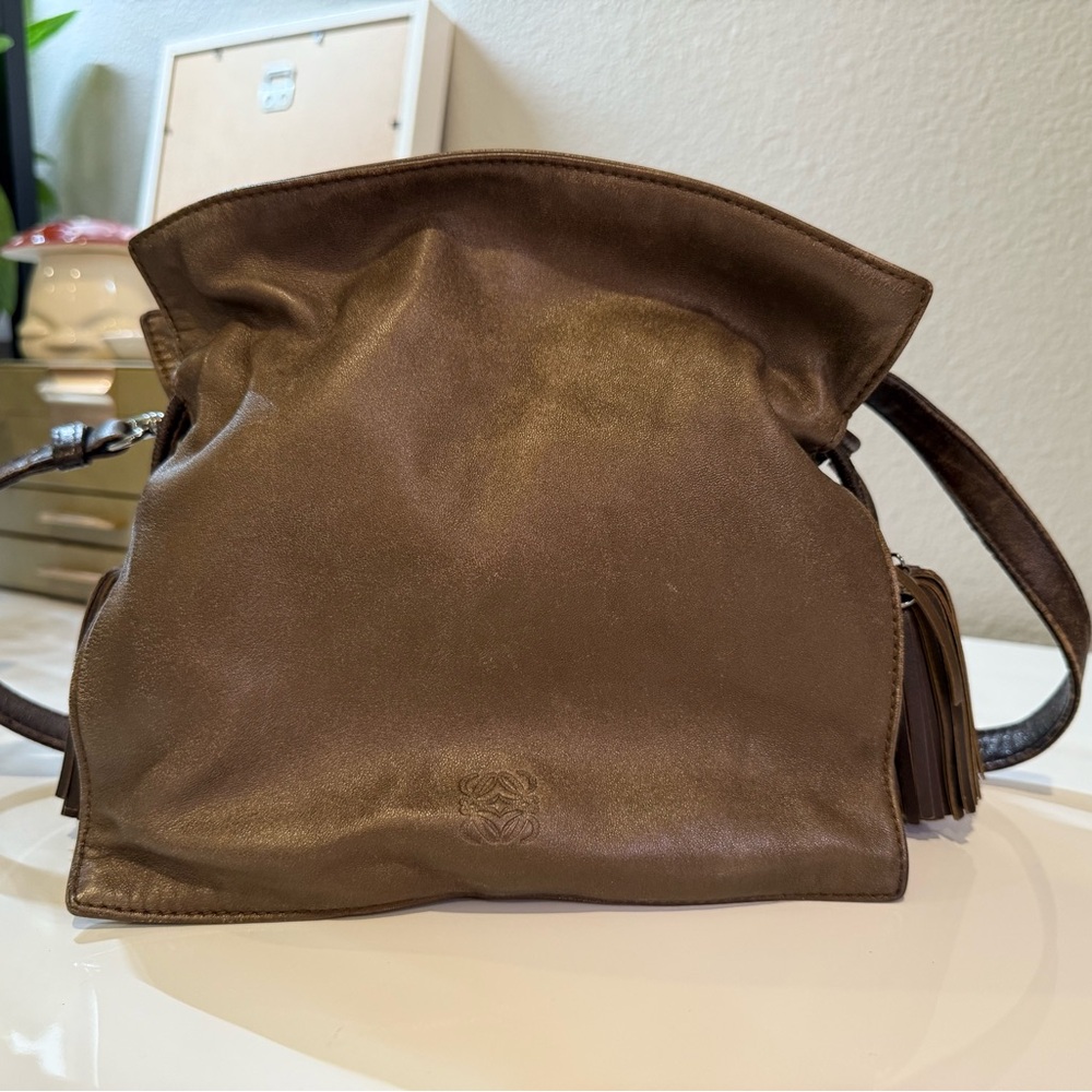 LOEWE Flamenco Fringe Nappa Leather Crossbody Bag in Bronze Brown